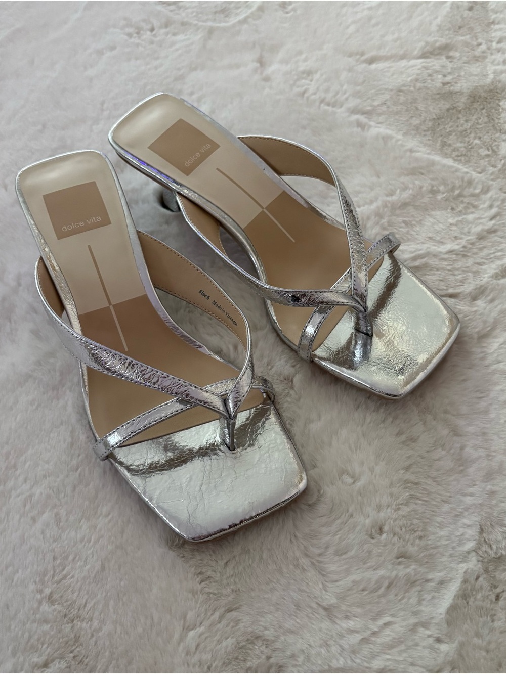Dolce Vita Silver Metallic Square-Toe Strappy Heels